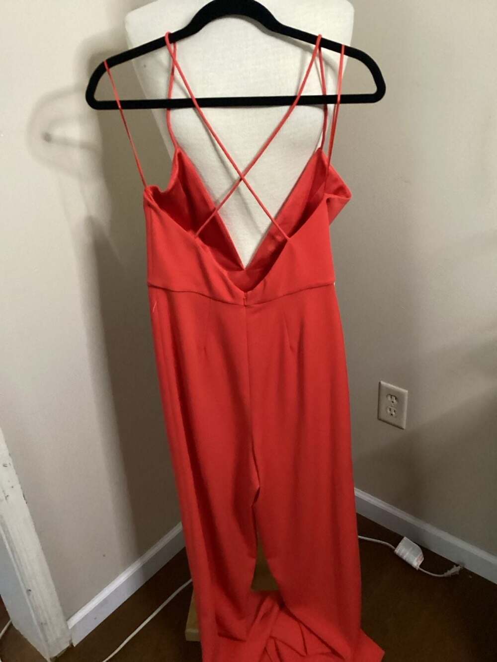 Jay Godfrey Red Plunge V-Neck Strappy Back Wide Leg Jumpsuit Size 2