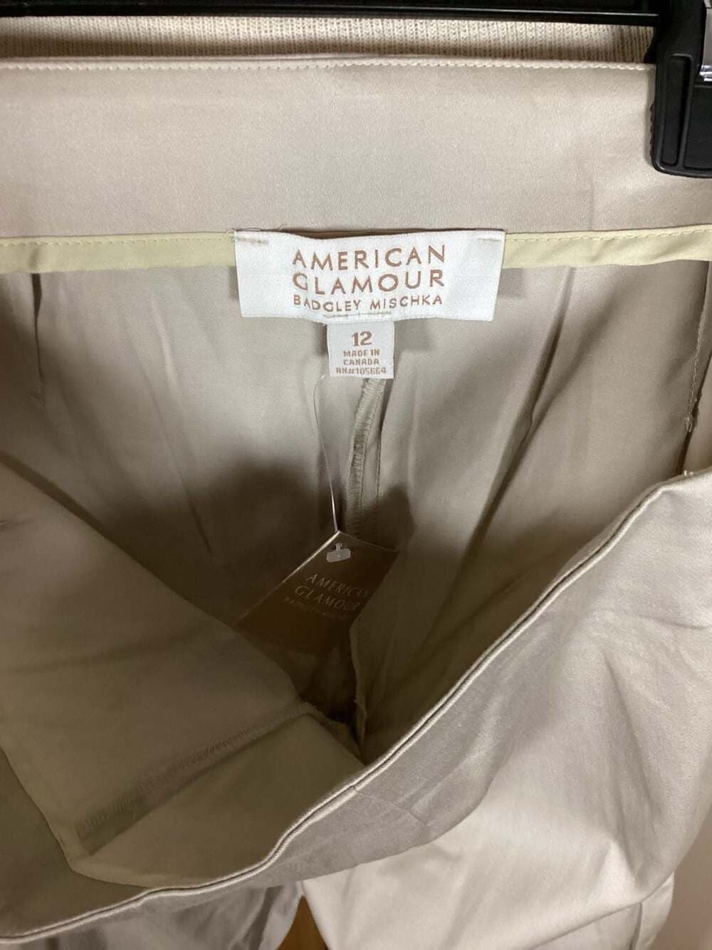 American Glamour Badgley Mischka Champagne Satin Dress Pants Size 12
