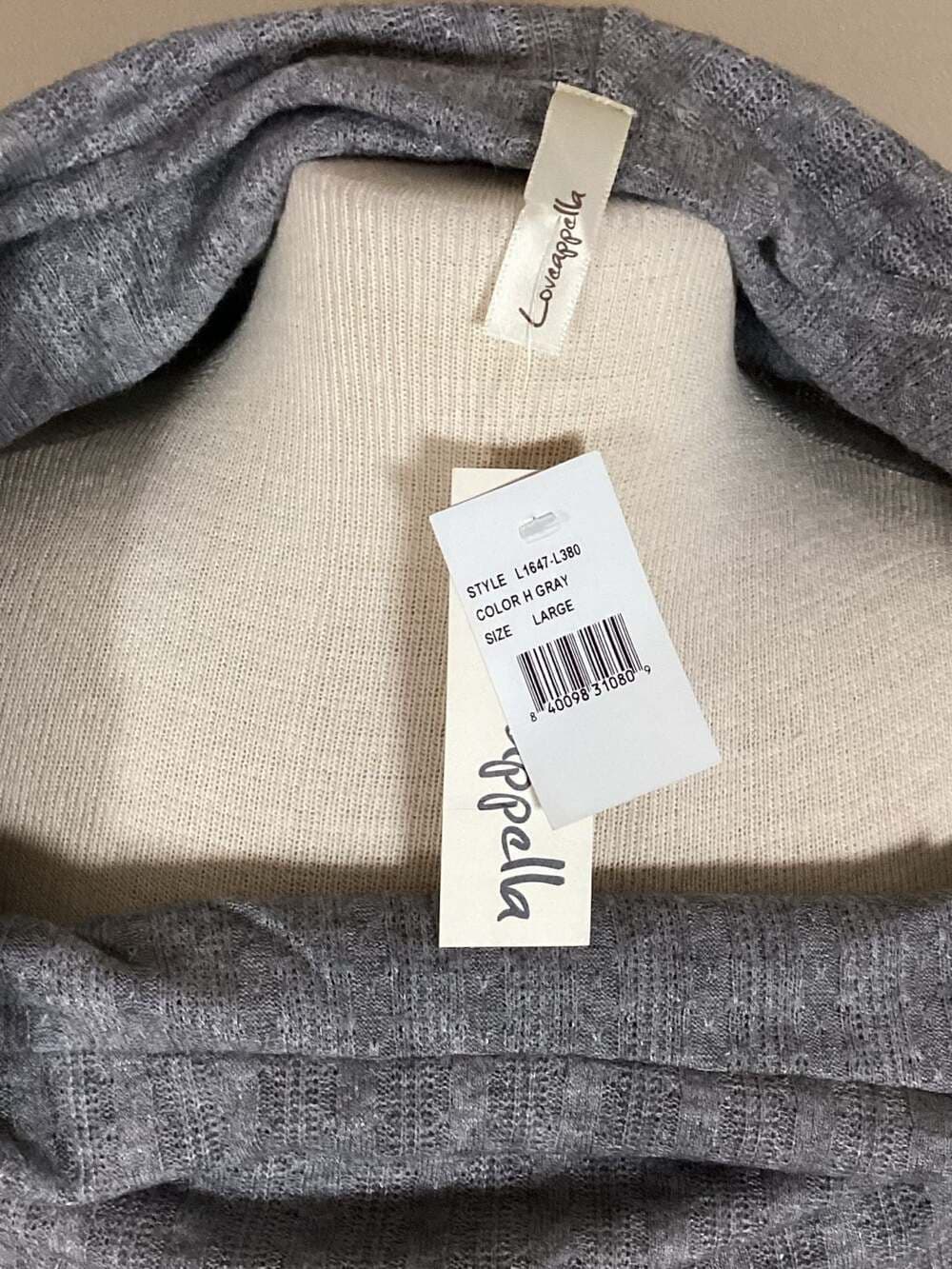 Loveappella Off The Shoulder Ribbed Long Sleeve Top Heather Gray Size Large NWT