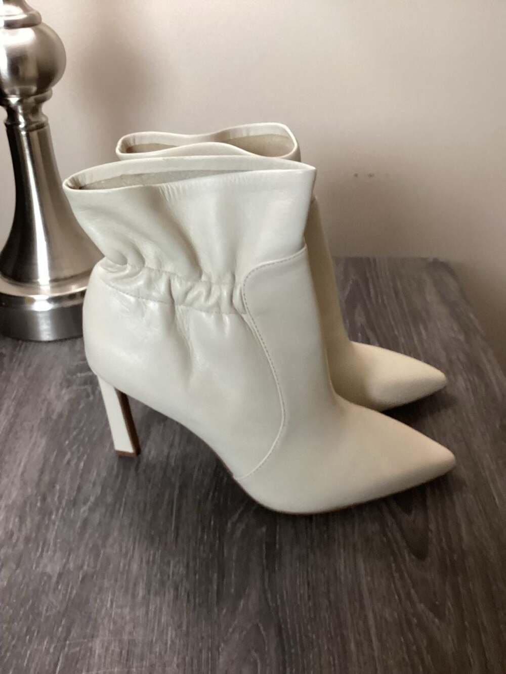 Vince Camuto Sarinda White Leather Pointed Toe Ankle Boots