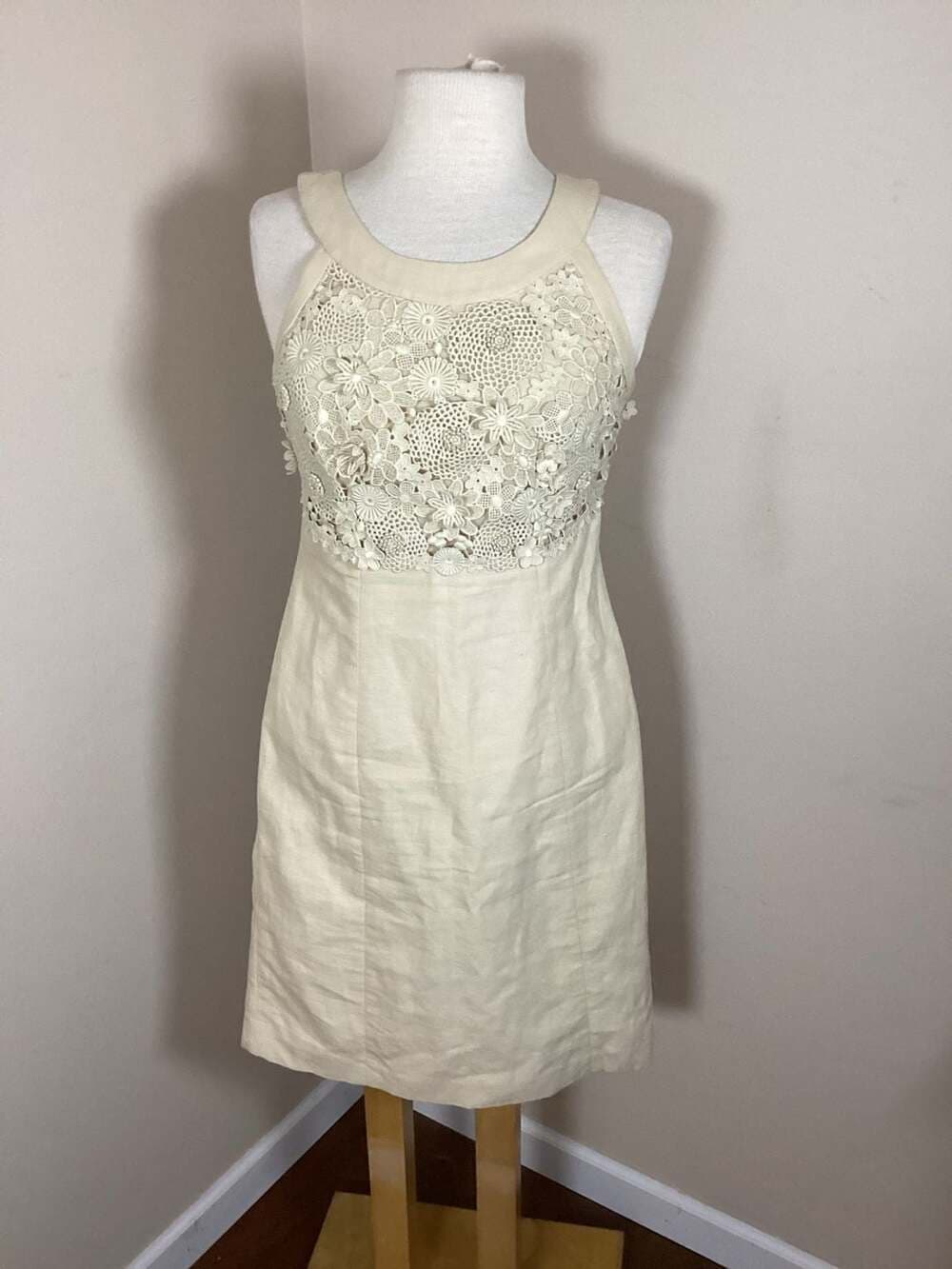 Anthropologie Postmark Cream Crochet Lace Bodice Sheath Dress Size 4