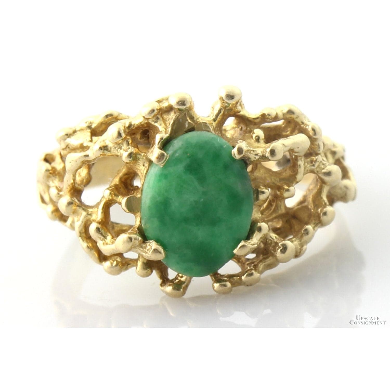 Vintage 14K Natural Jadeite Jade Ring | Pierced Openwork Design - Size 4