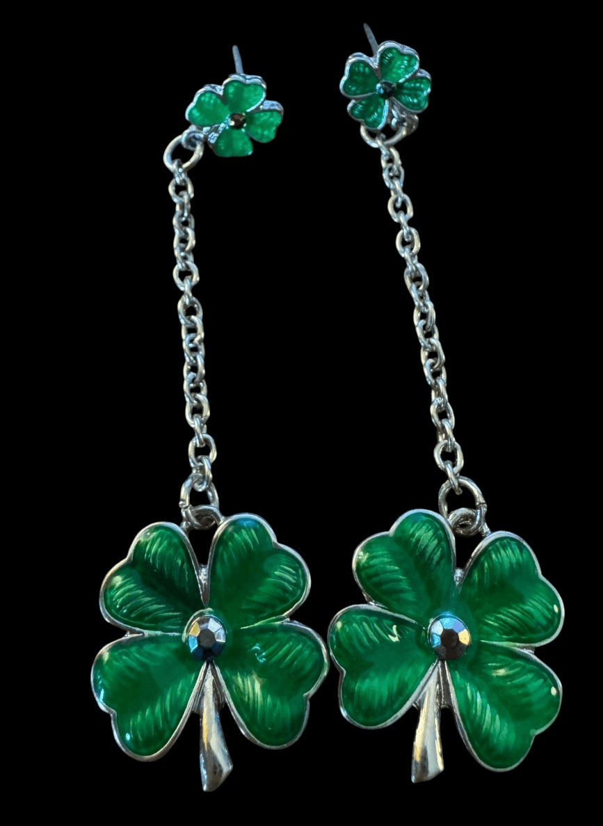Vintage Shamrock Earrings 2"Drop