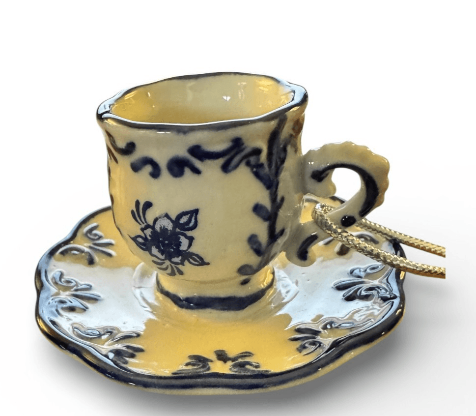 White & Blue Tea Cup Ornament