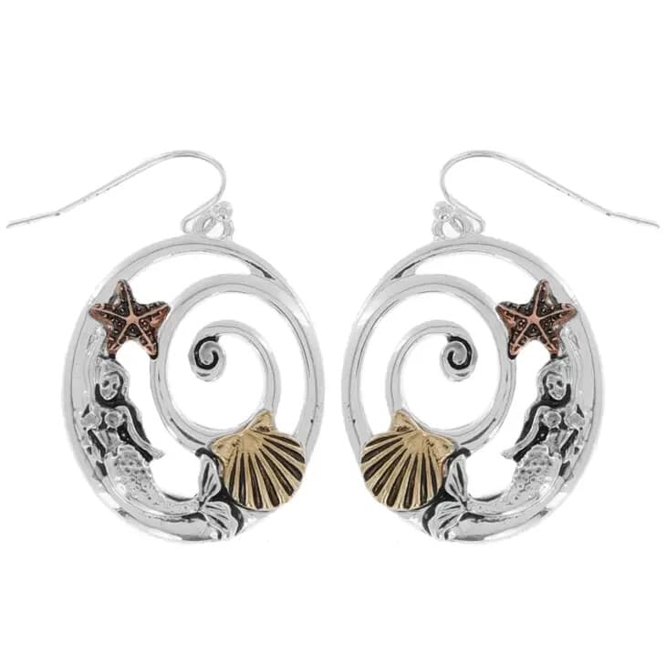 Charming Mermaid Silvertone Earrings