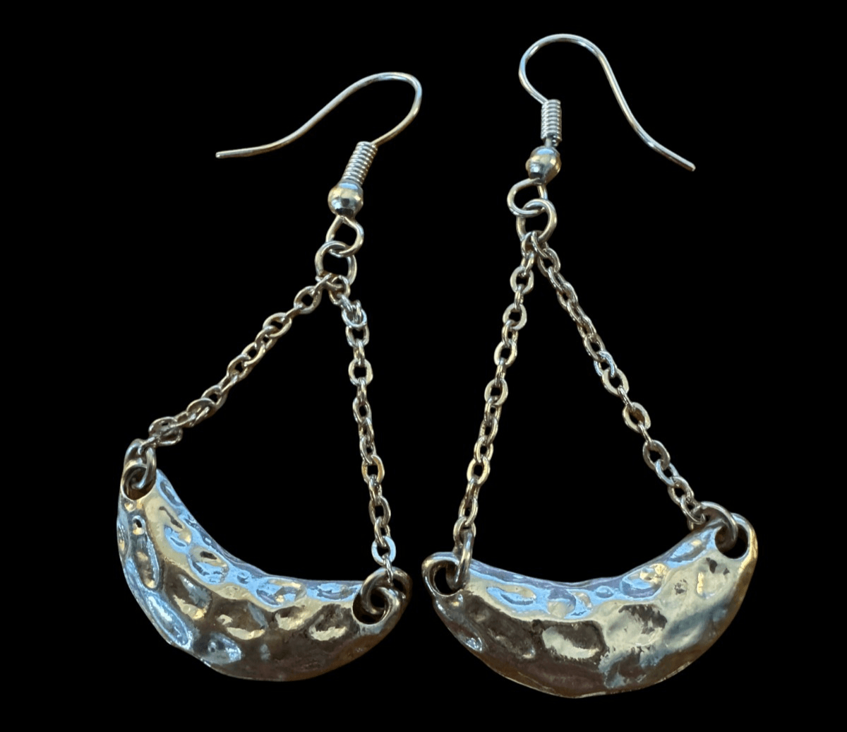 Vintage Earrings 1" Drop Hammered Metal