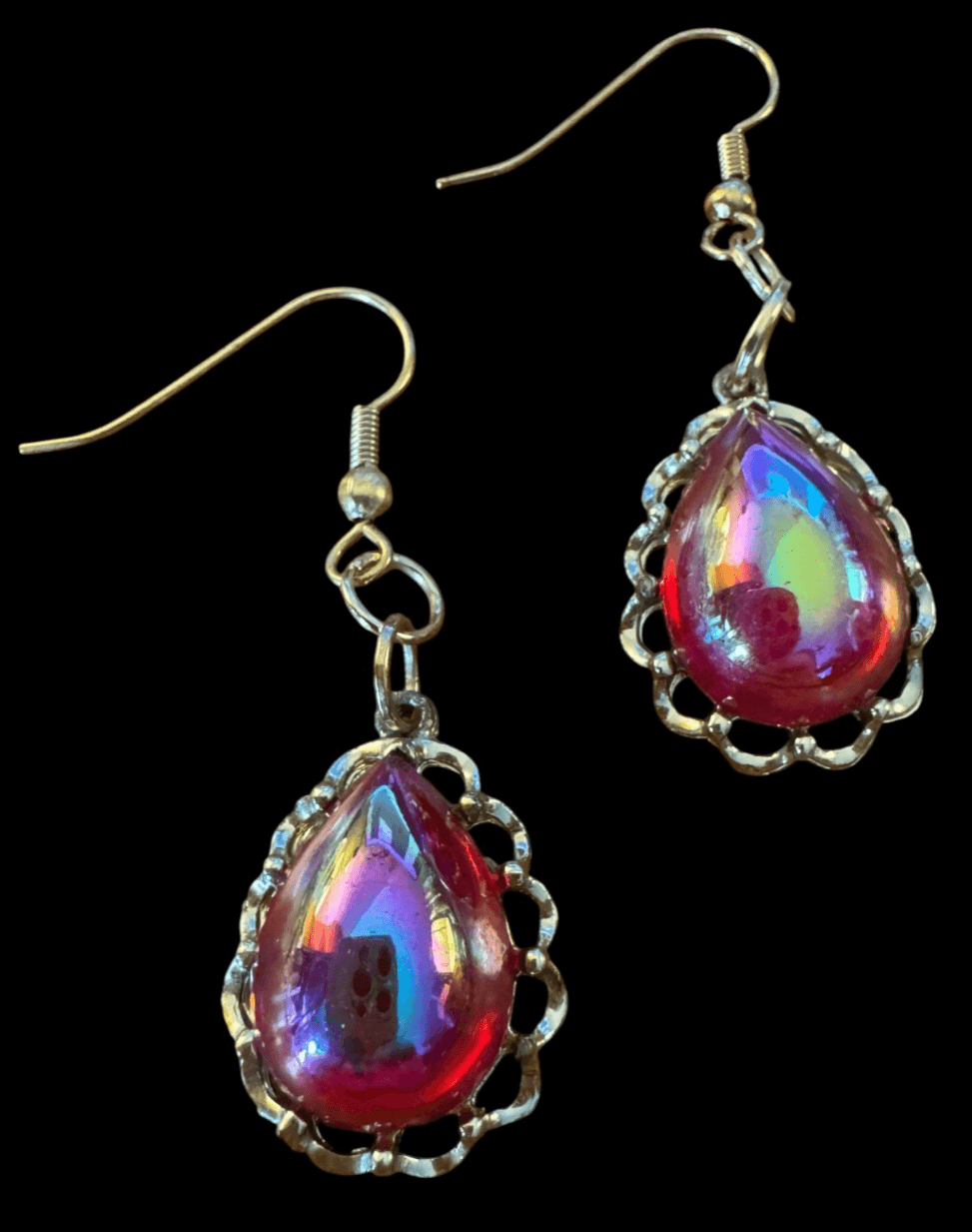 Vintage Goldtone Iridescent Red Earrings