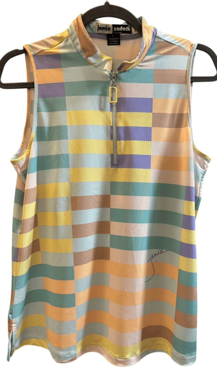 Jamie Sadock Activewear Zip Top Womens Large Golf Shirt Short Sleeve Mock Neck