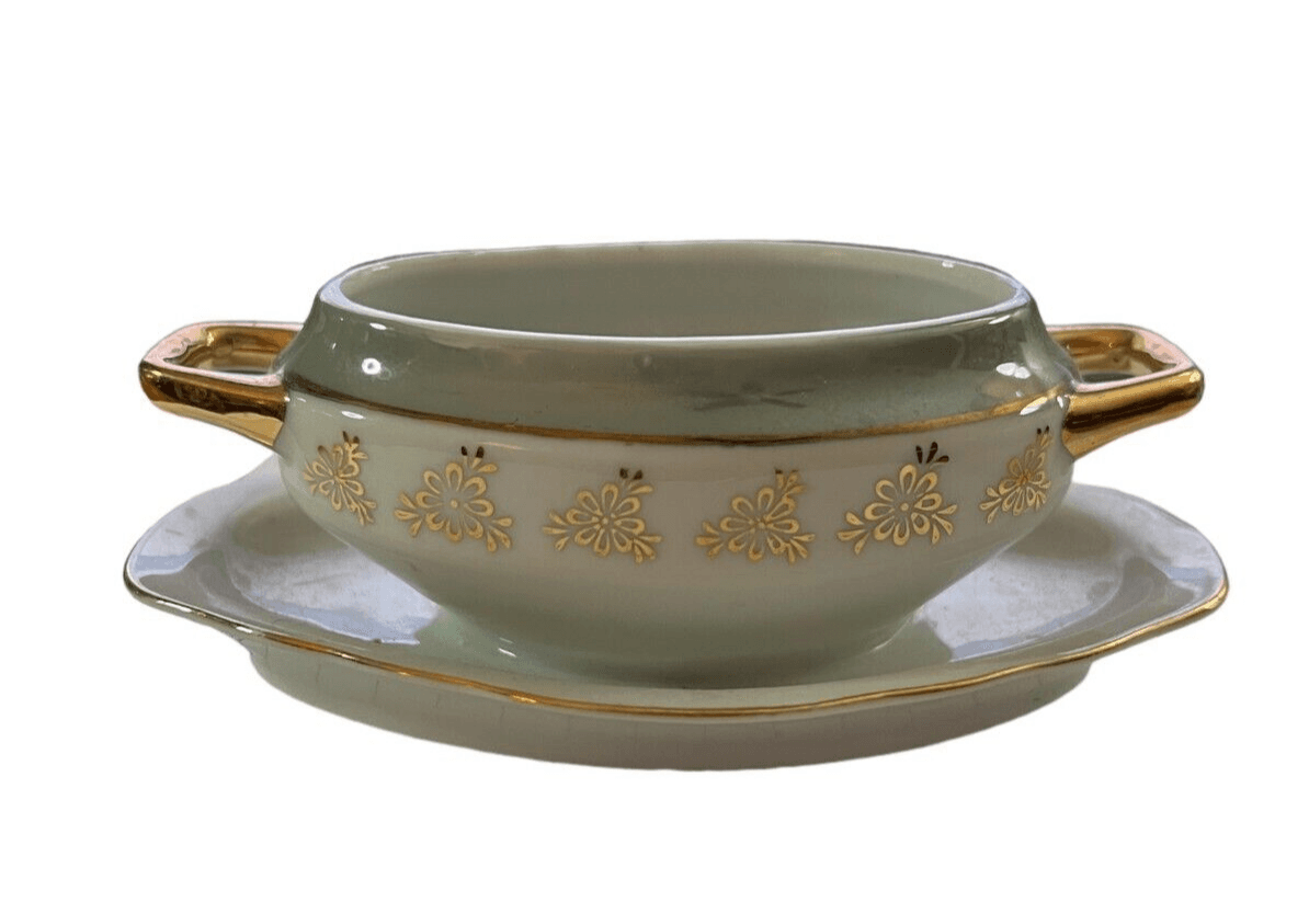 Vintage Kid/Doll Dishes Attached Saucer Gravy Boat