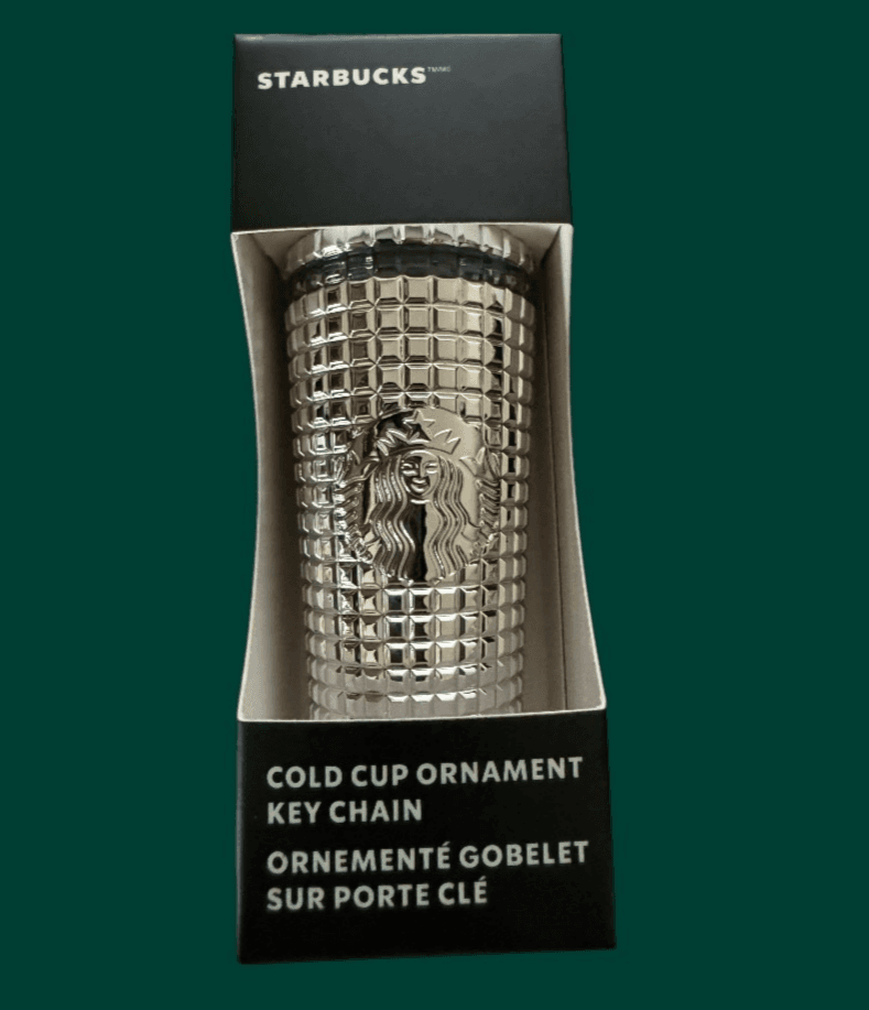 2023 Starbucks Cold Cup Ornament Key Chain Silvertone