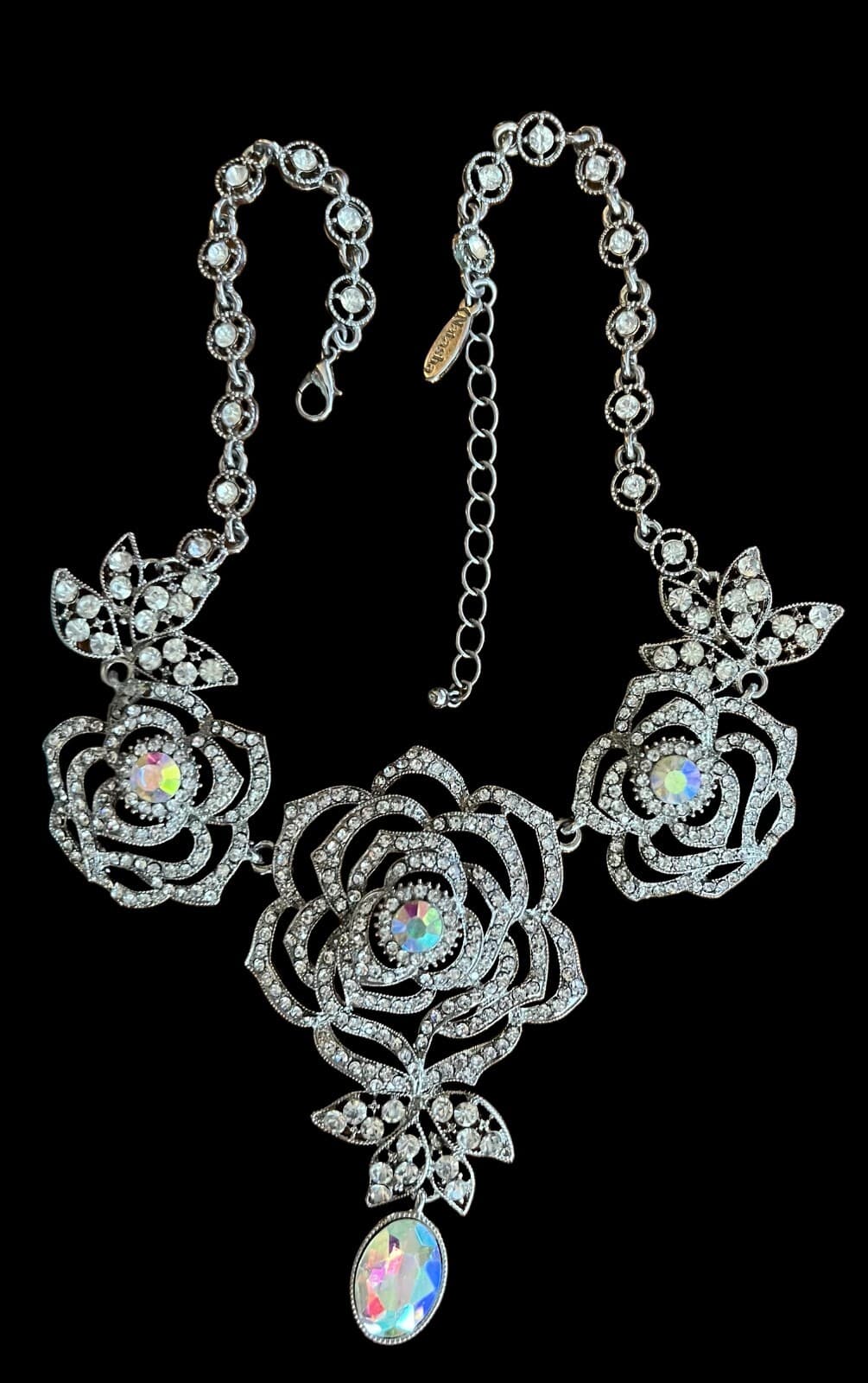 Fashion Jewelry Natashia Rose Necklace w/Aura Borealis Rhinestones