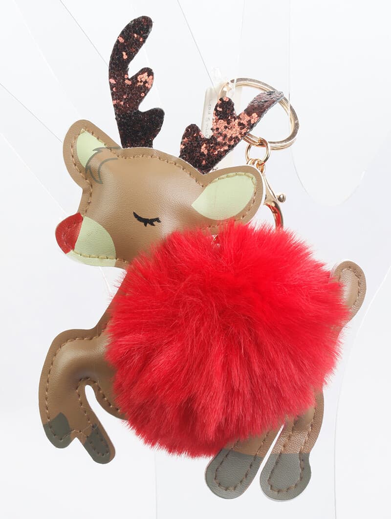 Reindeer Fuzzy/Glitter Key Chain