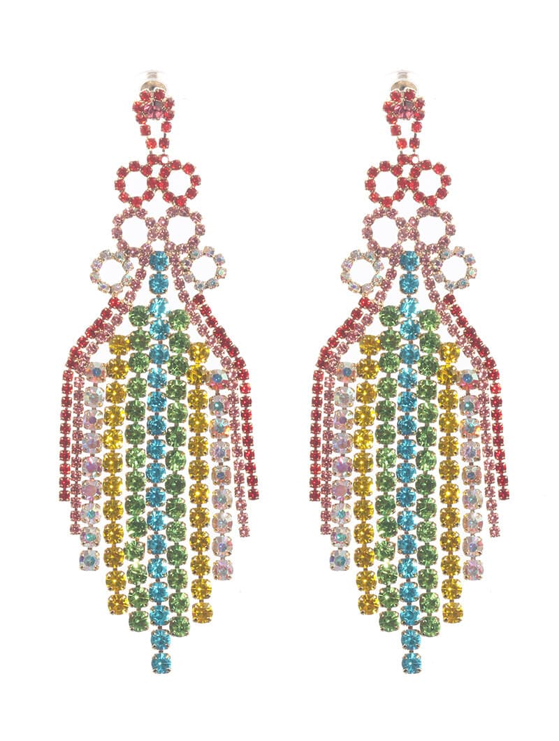 Fashion Jewelry Post Earrings Crystal Stones 4 1/2" drop
