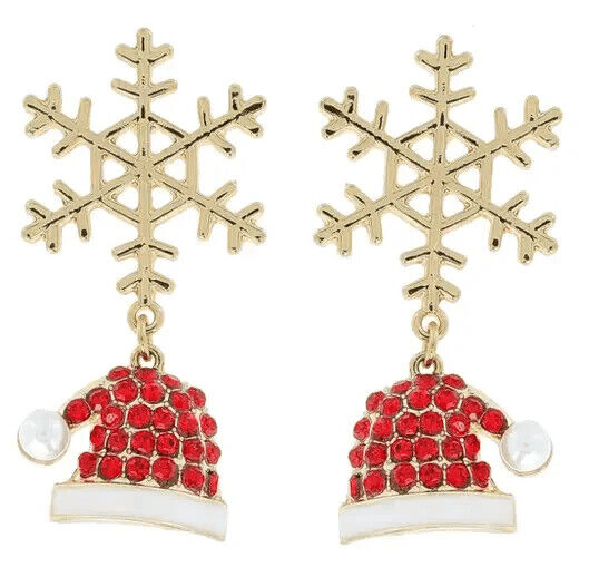 Christmas Snowflake Santa Hat Earrings