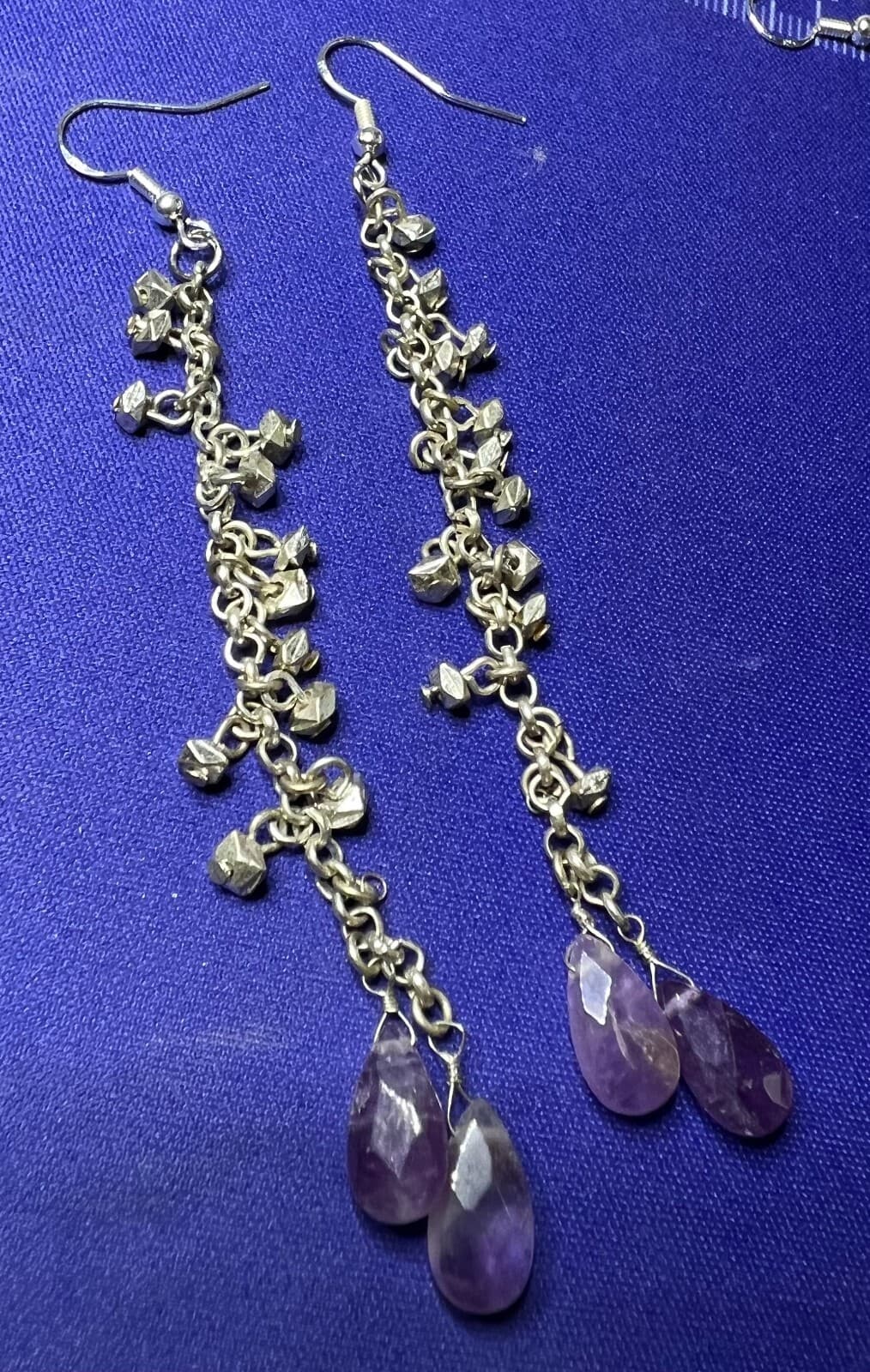 Vintage60's Style Silvertone Silvertone Chain w/ Amethyst Stones 3.5" Drop