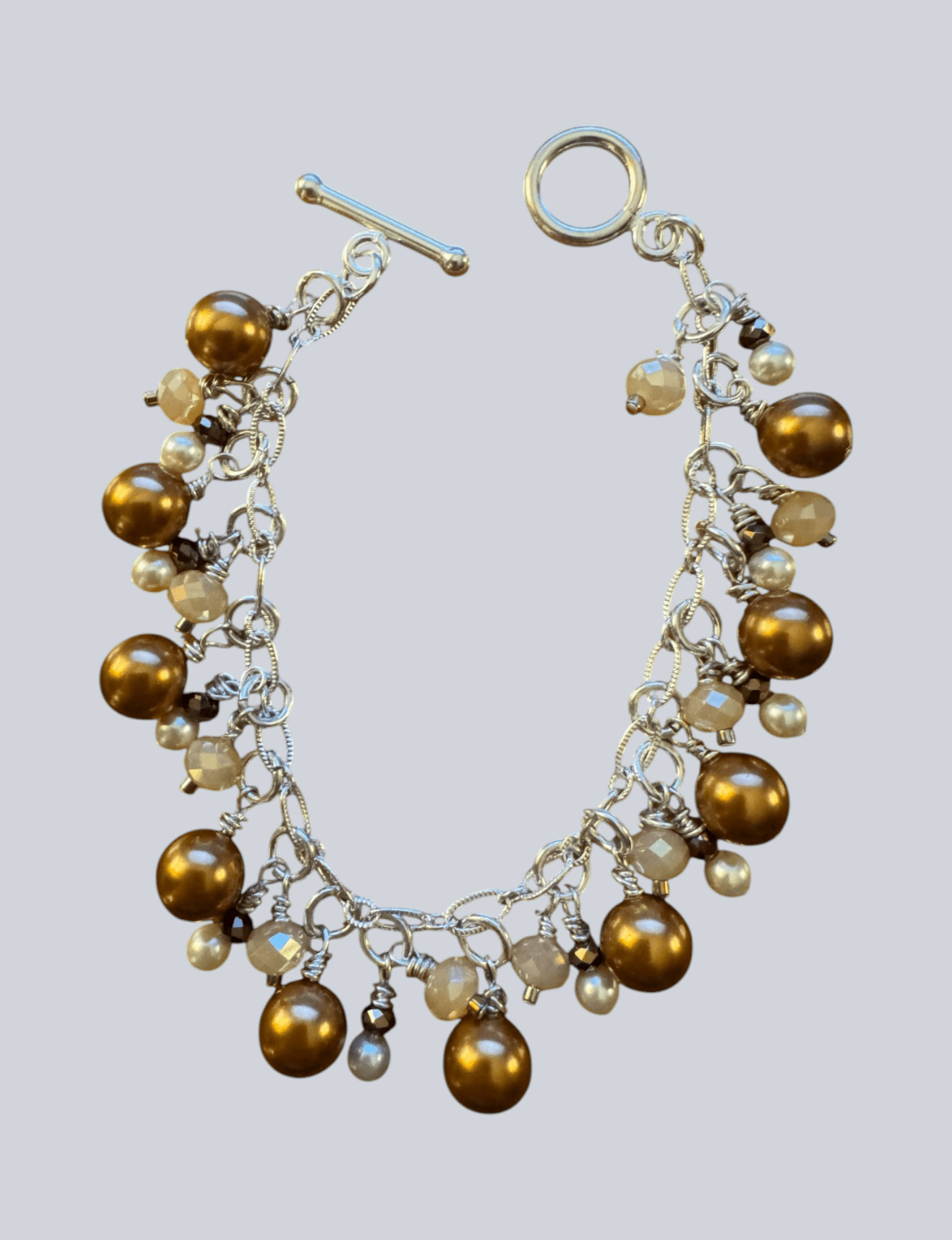 Vintage Silvertone Faux Pearl and Glass Bead Bracelet 7"