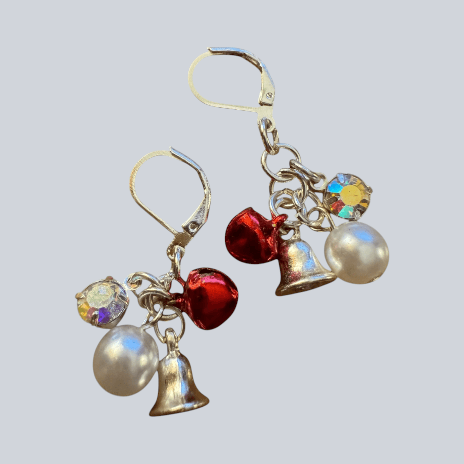 Christmas Earrings Silvertone with bells