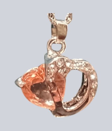Fashion Jewelry Silvertone Necklace Pink CZ Heart insert
