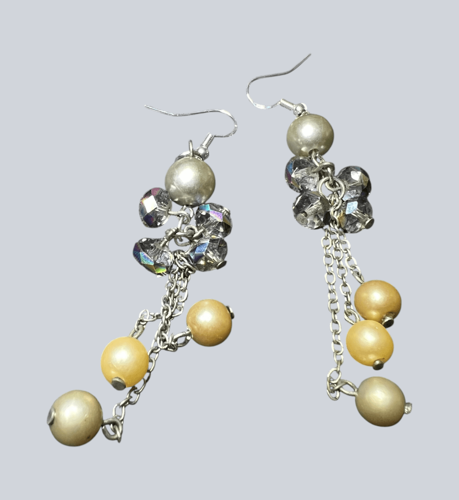 Vintage 60's Style Faux Pearls w/Glass Bead Earrings 3" Drop