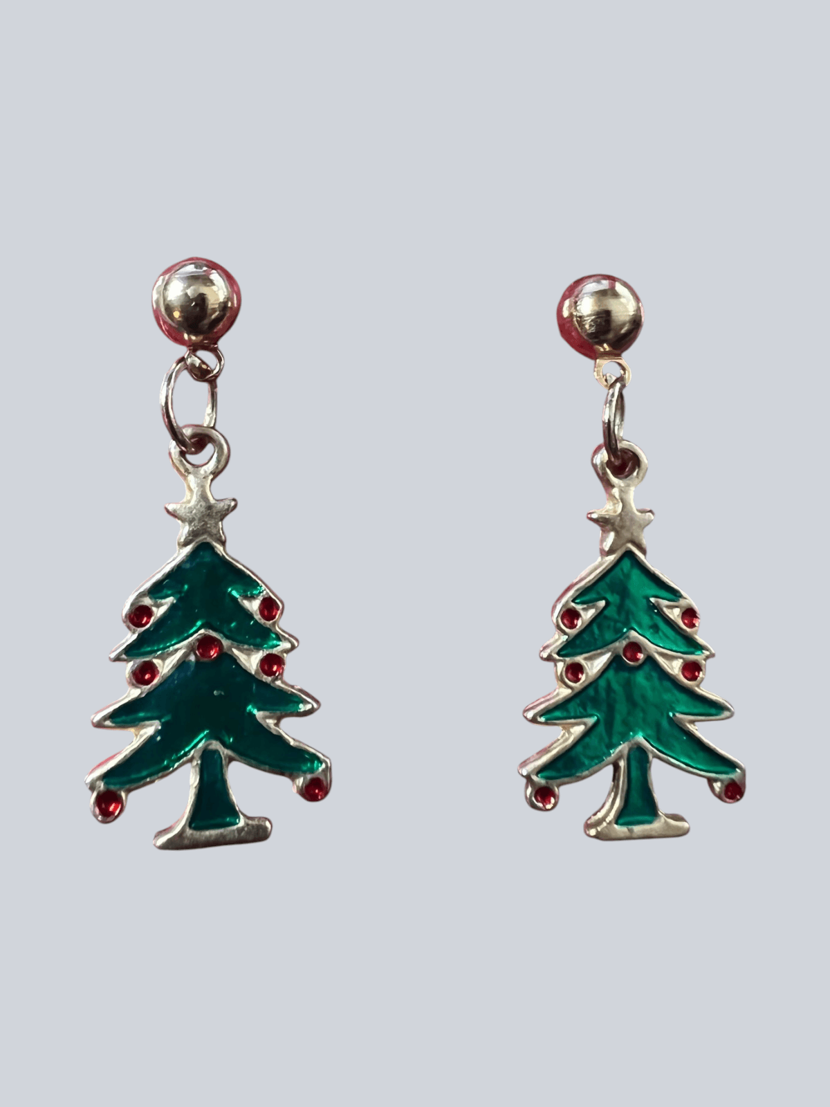 Christmas Tree Earrings Goldtone 1" Drop