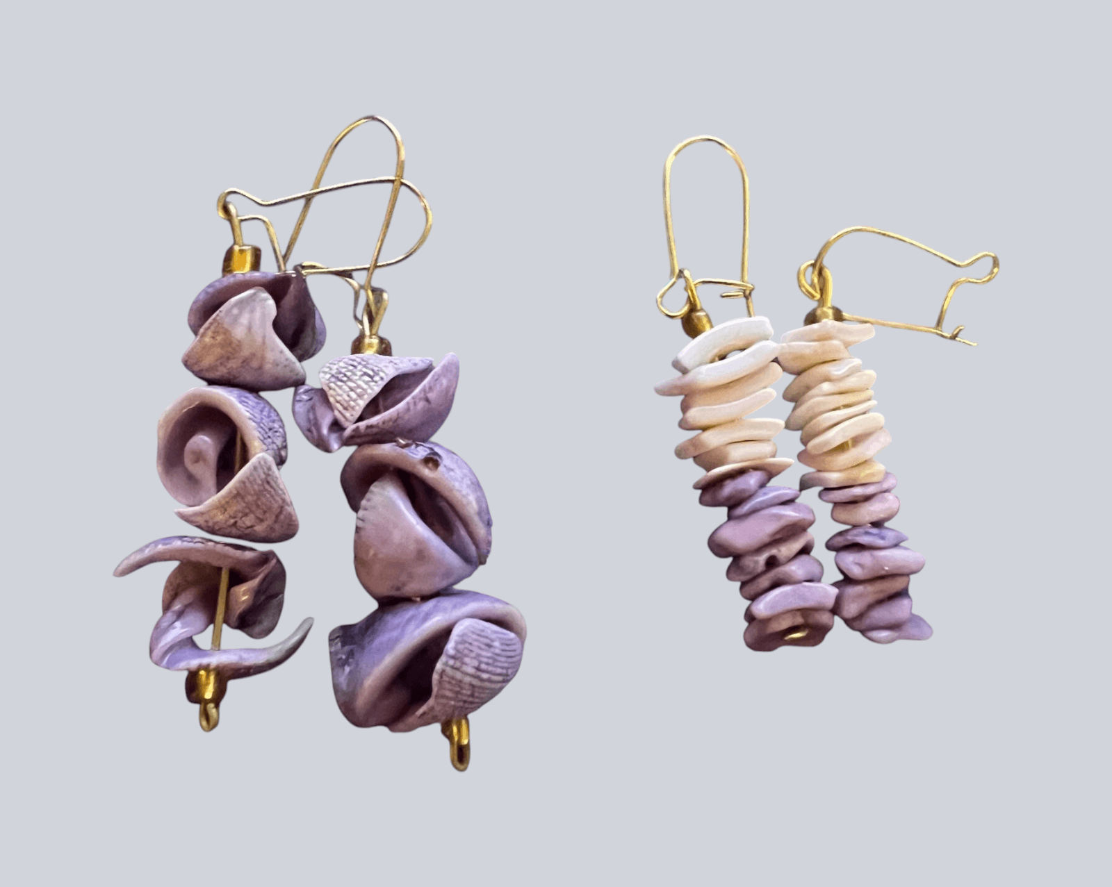FUN! FUN! Puka Purple Shell Earrings Beach Style Lightweight-2 Pair