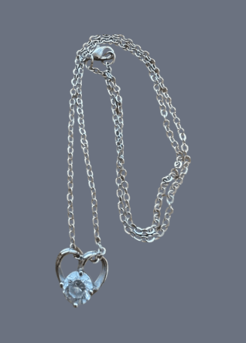 Sterling Silver Open Heart with CZ Sterling Necklace 16"