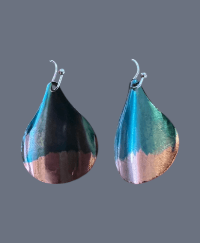 Fashion Jewelry Green & Copper Colored Light Weight Metal Earrings
