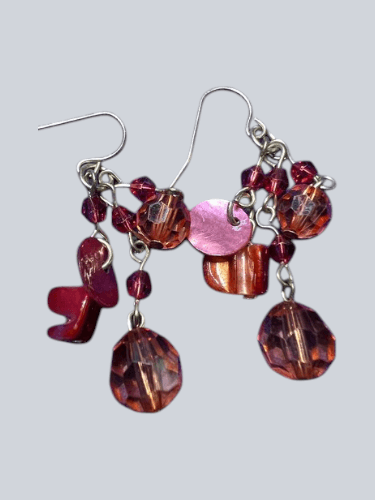 Vintage 60's Style Orange & Pink Bead Earrings 2" Drop