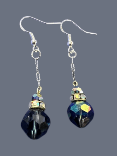 Vintage 50" Style Blue Colored Glass Stone Earrings 1.5" Drop