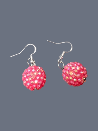 Vintage 60's Style Bright Pink Bead Earrings 1" Drop