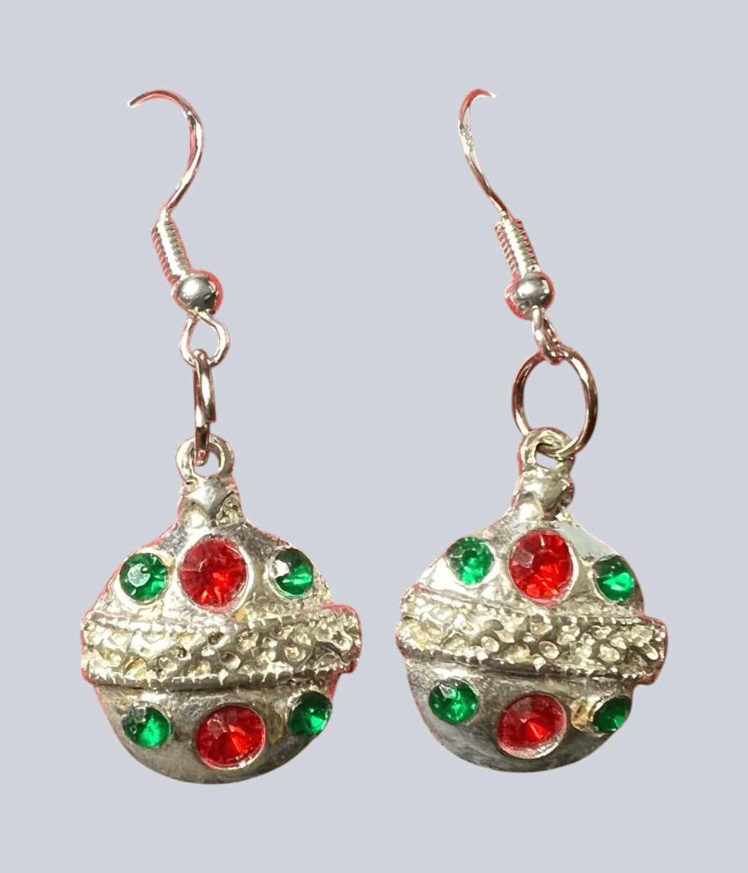Vintage Christmas Ornament Silvertone Earrings