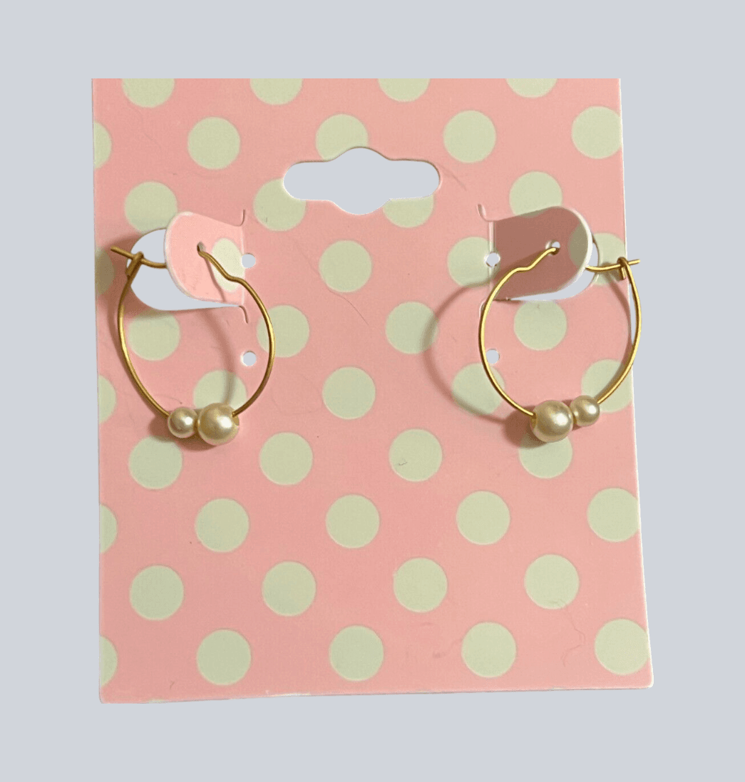 Vintage Goldtone Faux Pearl Earring Hoops