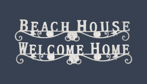 Metal Beach House & Welcome Wall Sign with Shell Design Set of 2