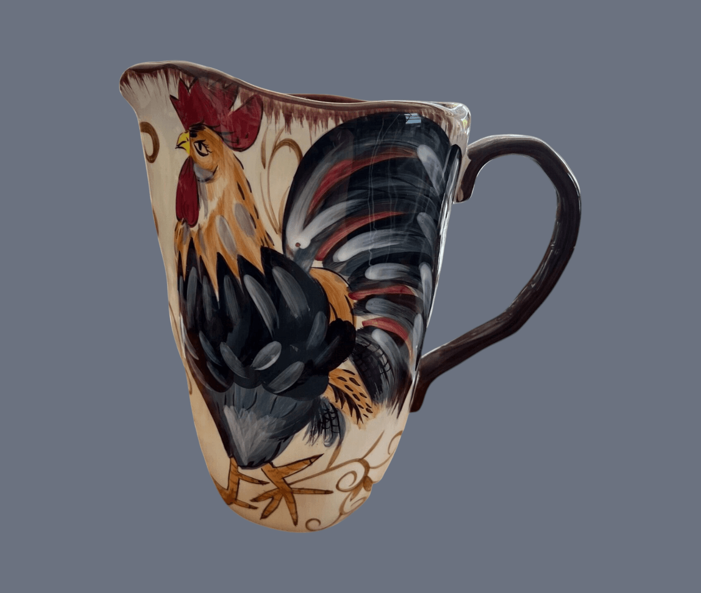 9.25" Dario Farrucci Hand Painted Rooster Large Pitcher