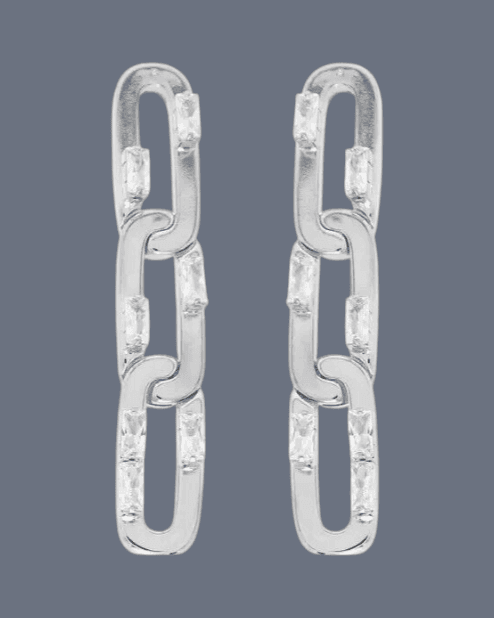 Large 3 Chain Link Dangle Earrings CZ