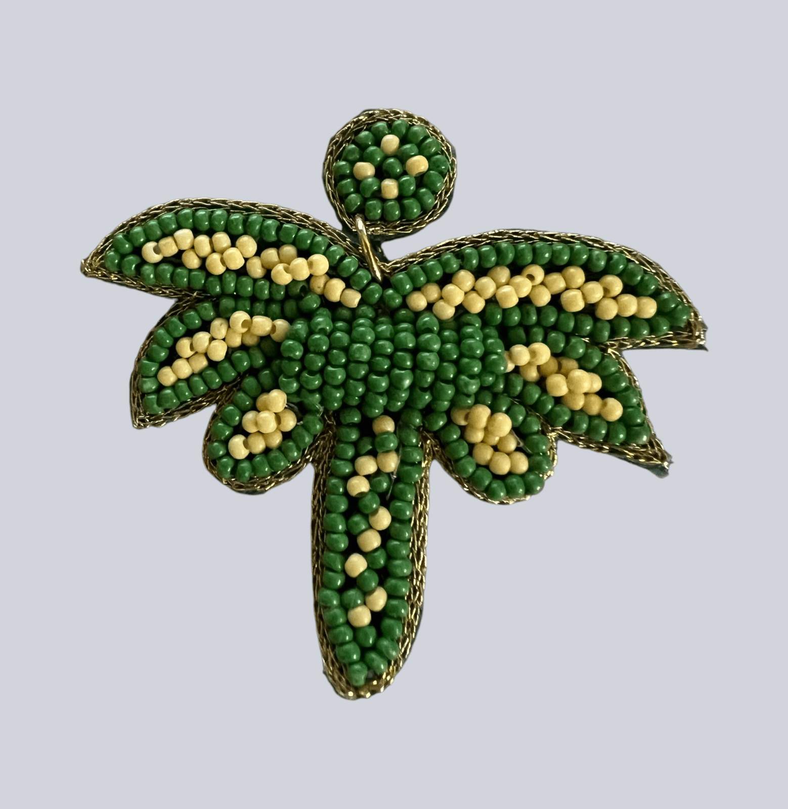 Beaded Palm Tree Earrings Green & Lite Yellow