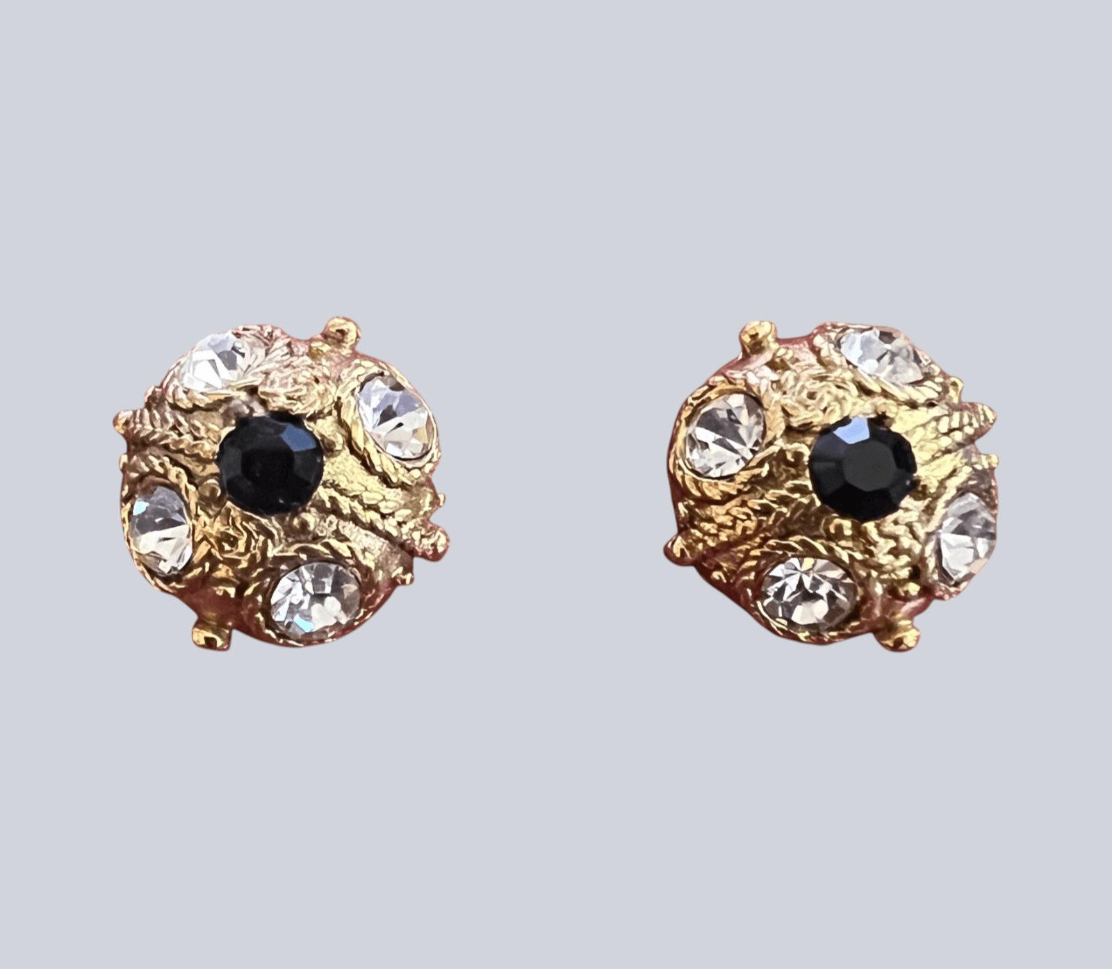 Vintage Earrings Goldtone with Crystals & Black Stone Posts