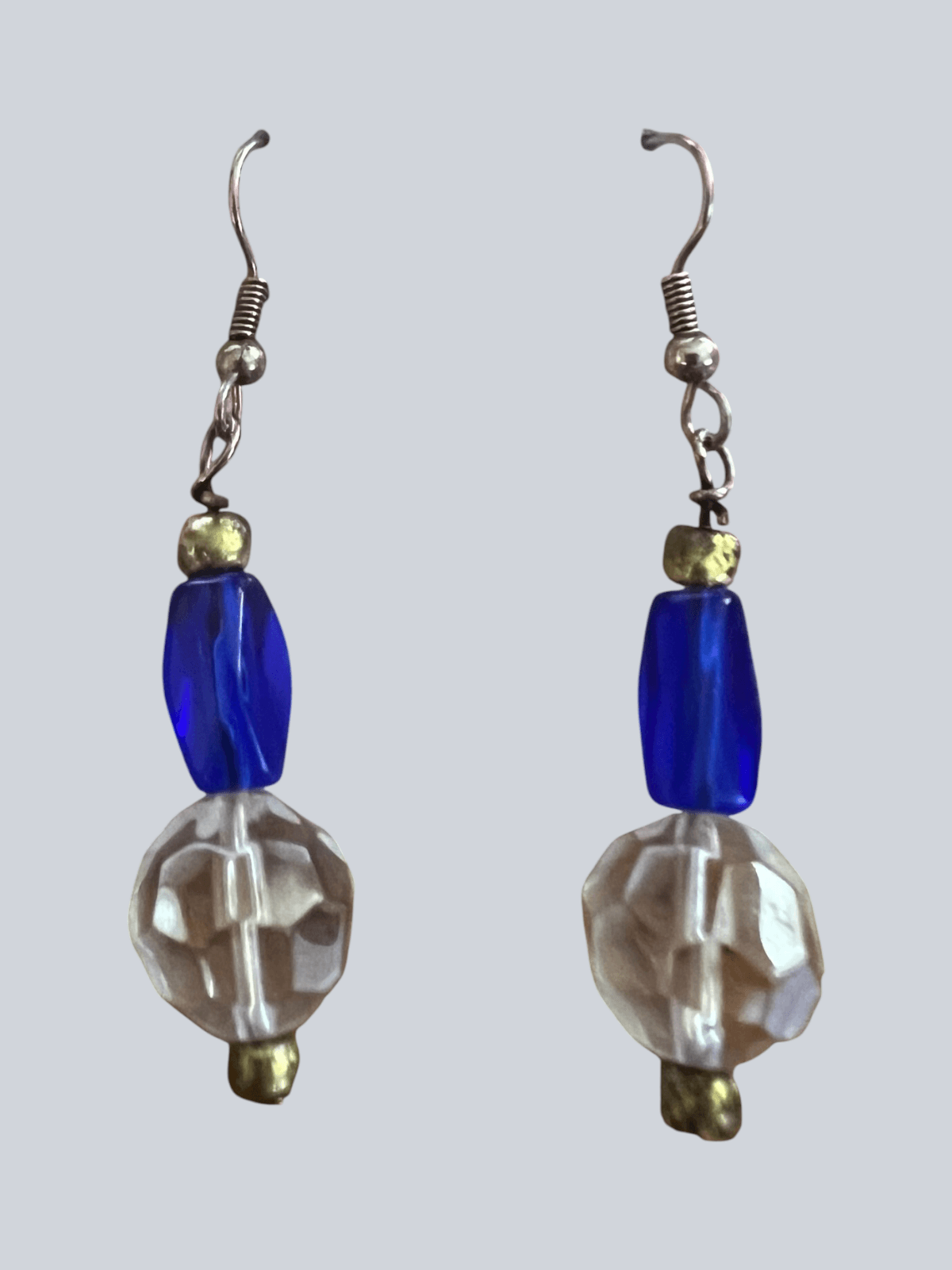 Vintage Earrings Unique Design Blue & Clear Stones