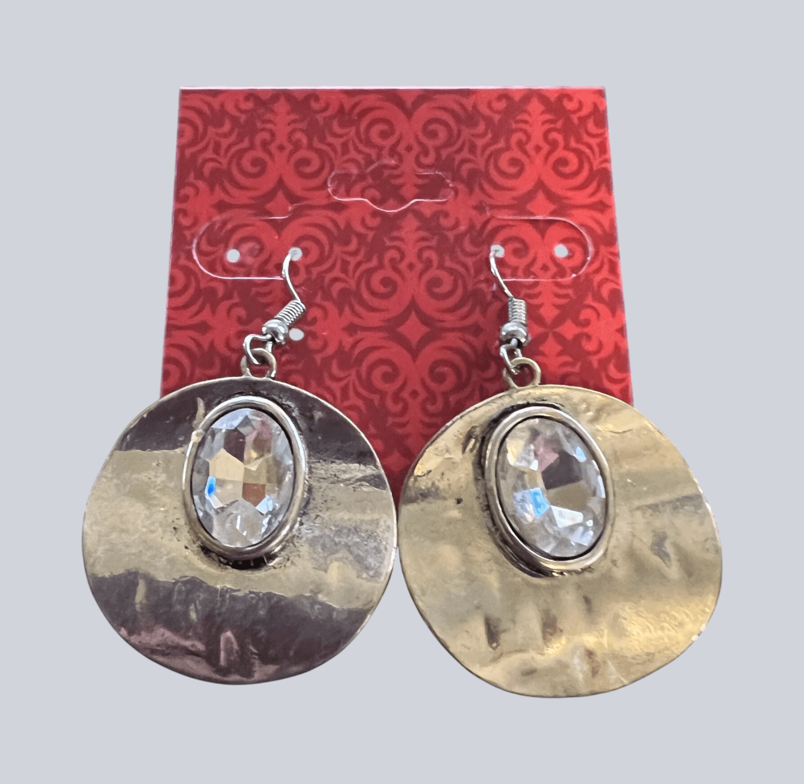 Stunning Silvertone Earrings with Large Clear Stone