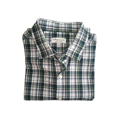 Peter Millar Summer Comfort Mens Large Plaid Button Down Shirt Purple Blue White
