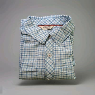 Simms Shirt Mens Medium Long Sleeve Blue Check Button-Up Fishing Lightweight