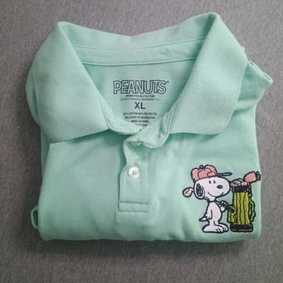Peanuts Snoopy Golf Club Bag Polo Men’s XL Mint Green Classic Short Sleeve Shirt