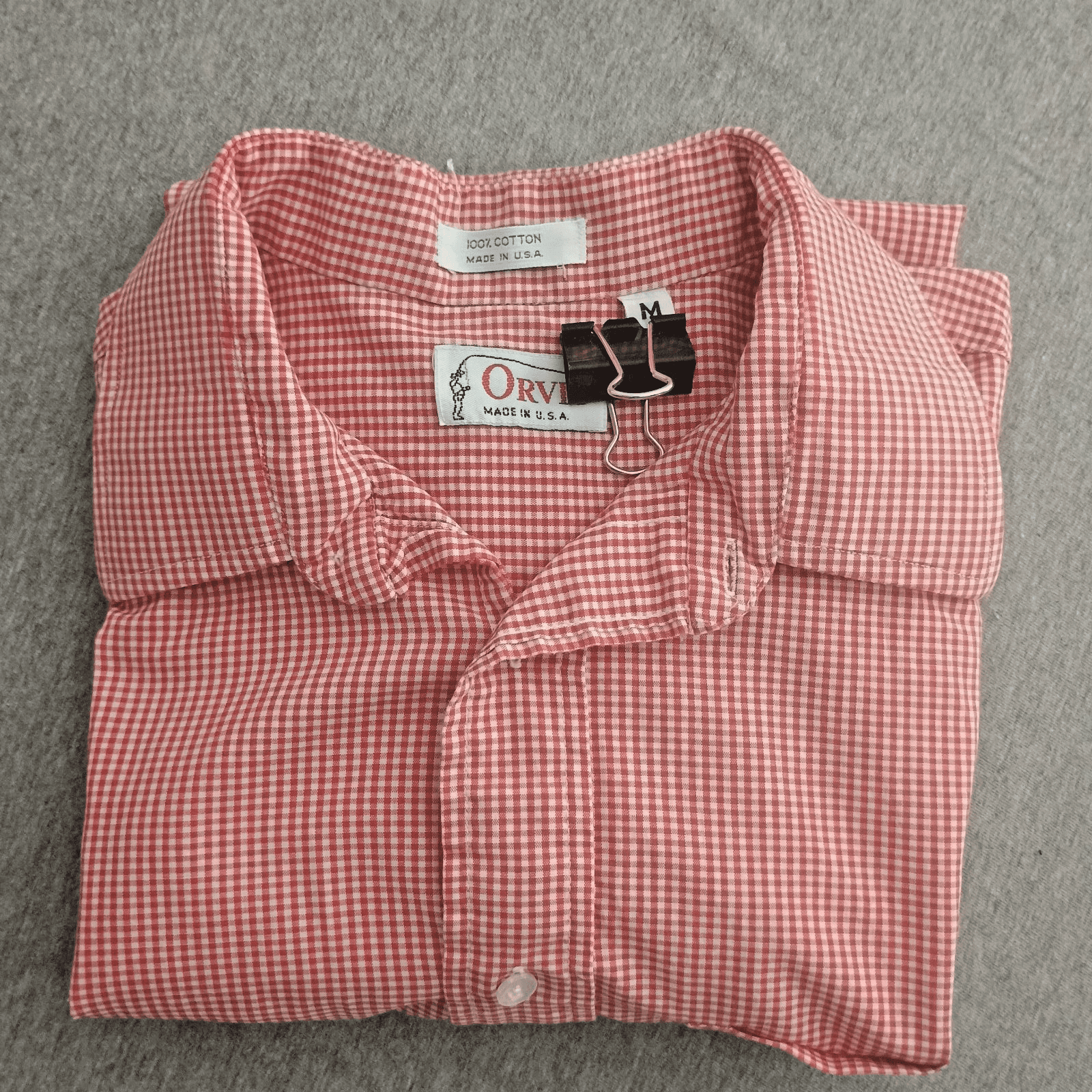 Vintage Orvis Mens Medium Button Up Short Sleeve Shirt Check Made in USA 1990s