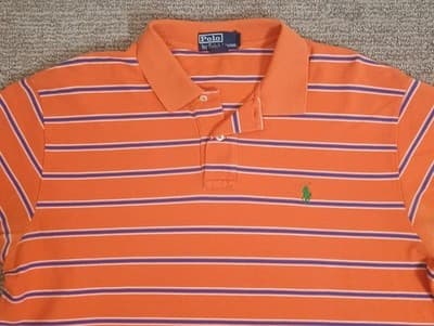 Polo Ralph Lauren Polo Top Men XL Bold Orange with Blue Stripes Short Sleeve
