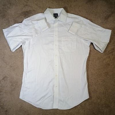 Jos A Bank Traveler's Shirt 16 35 Button Up Long Sleeve Dress Shirt Pin Striped