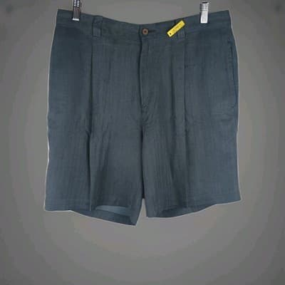 Tommy Bahama Short Mens Size 35 Havana Herringbone Blue 100% Silk Pleated