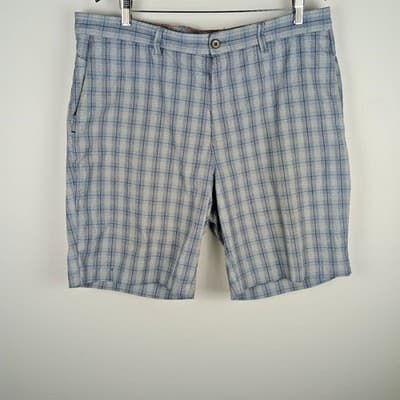 Tommy Bahama Paradise Tech Men 38x10 Inch Gray Plaid Shorts Stretch Nylon Blend
