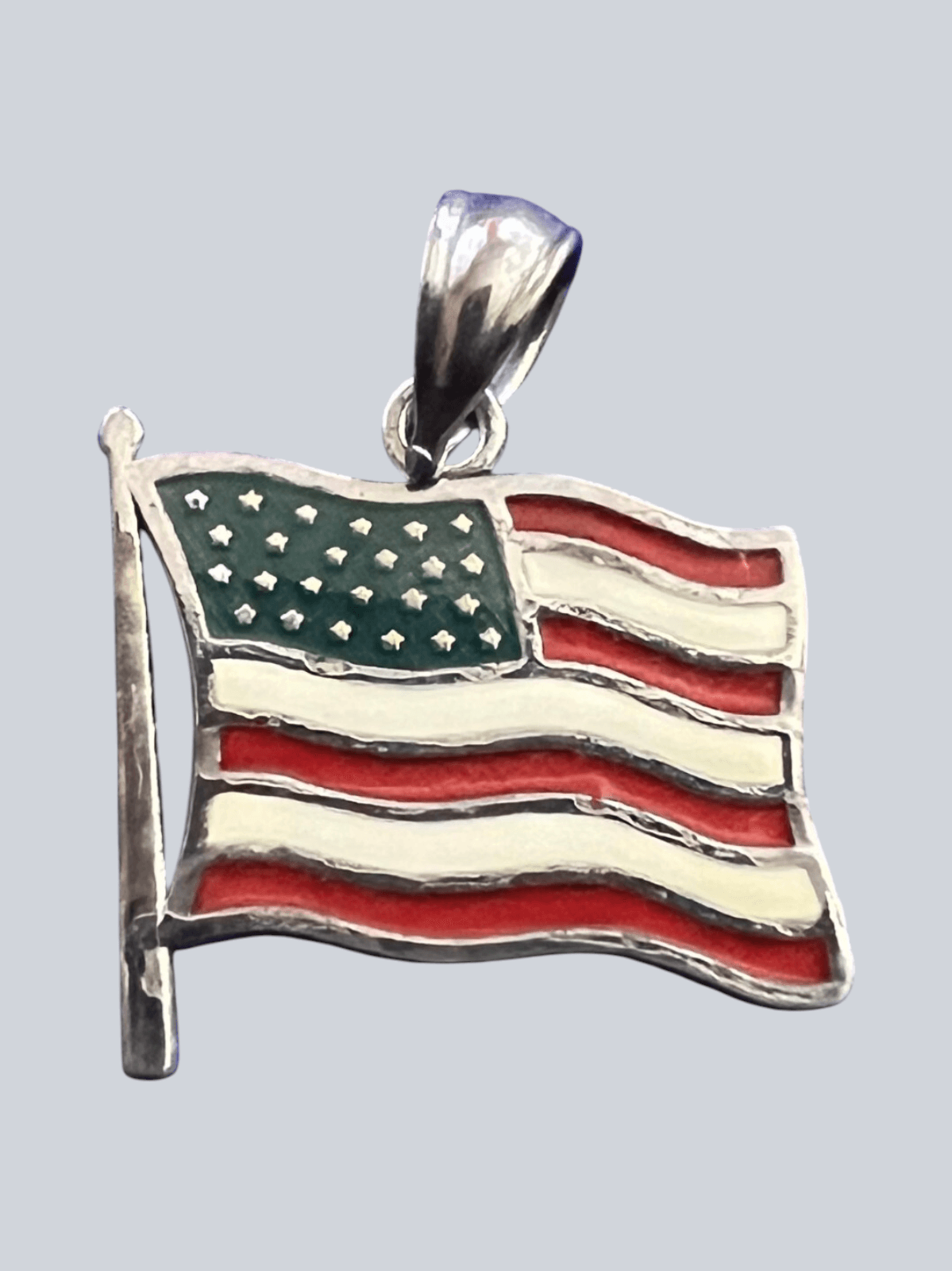 Vintage Silvertone Cloisonné Enamel Charm or Pendent US FLAG