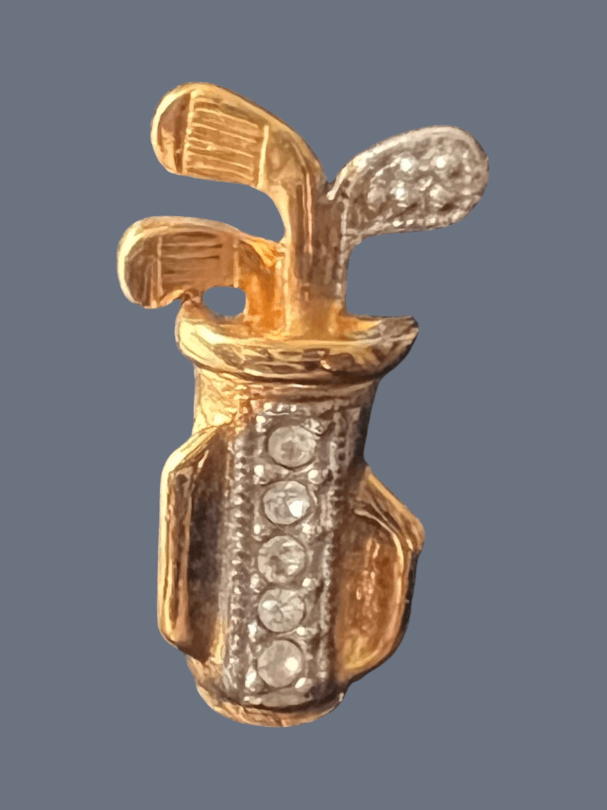 Vintage Goldtone & Rhinestone Golf Bag Tie Tack