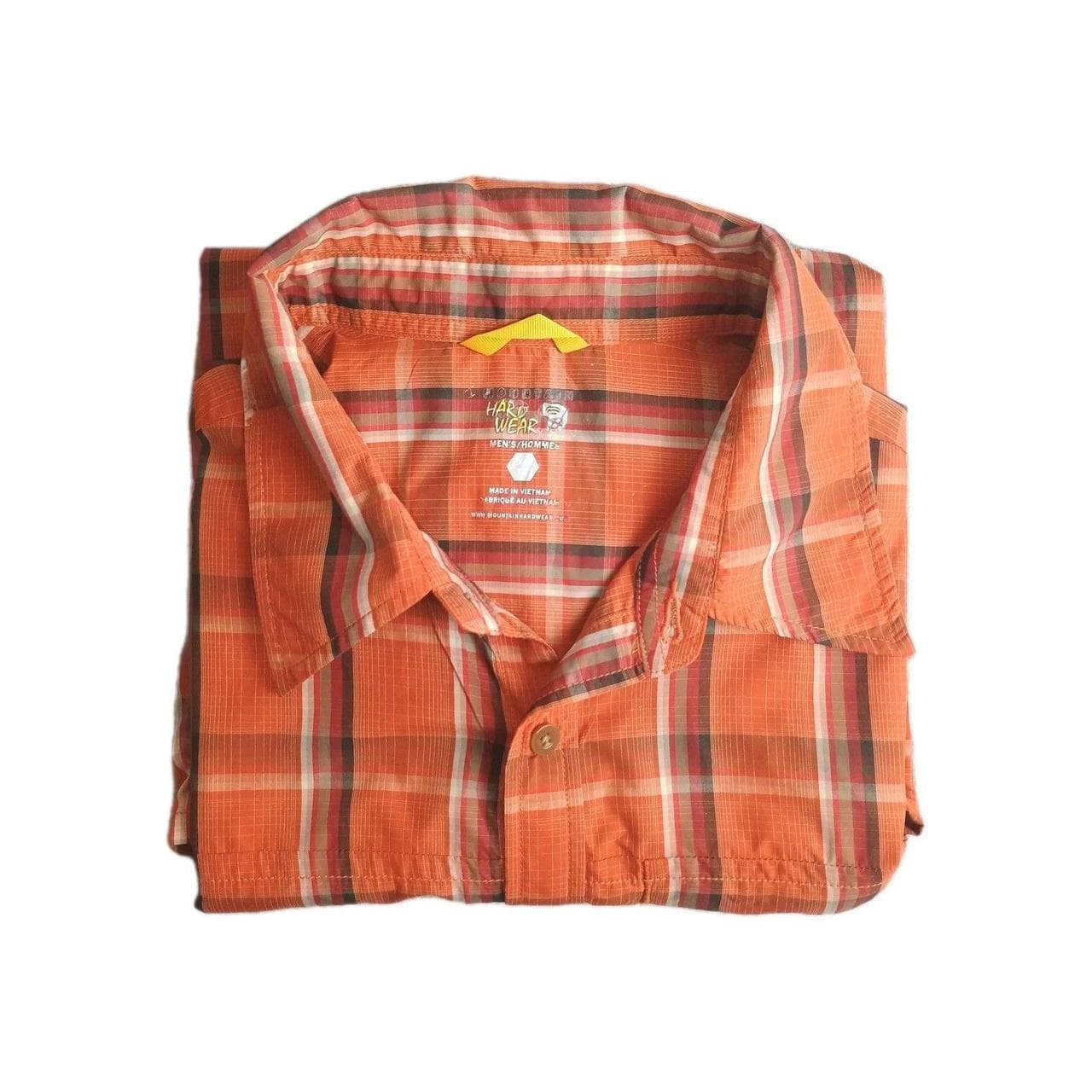 MOUNTAIN HARDWARE CANYON SHORT SLEEVE SHIRT MENS LARGE ORANGE PLAID